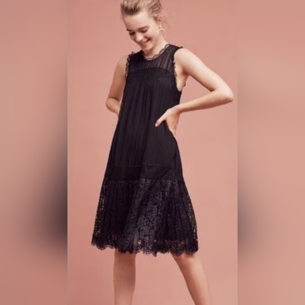Anthropologie Floreat Melia Black Lace Swing Dress 2 Drop Waist Whimsigoth Chic